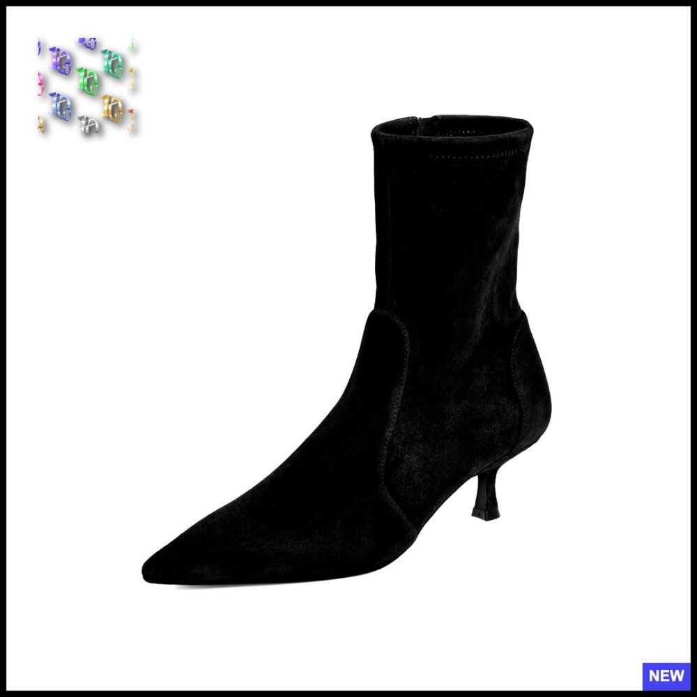 Pointed Toe Ankle Booties Low Kitten Heel Side Zipper Faux Suede Fall Shoes